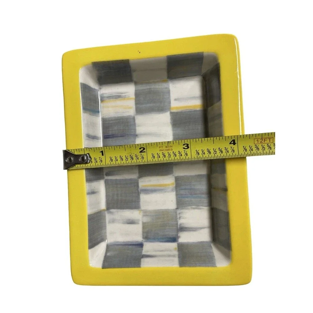 MacKenzie Childs Beekman 1802 Sterling Check & Yellow Soap Dish / Trinket Dish